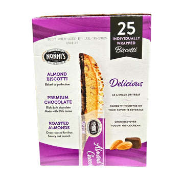 Almond Dark Chocolate Biscotti, Individually Wrapped, 25 Count, 2 Lb 1.25 Oz Per Box, 2-Box Bundle, Premium 55% Cocoa, Roasted A