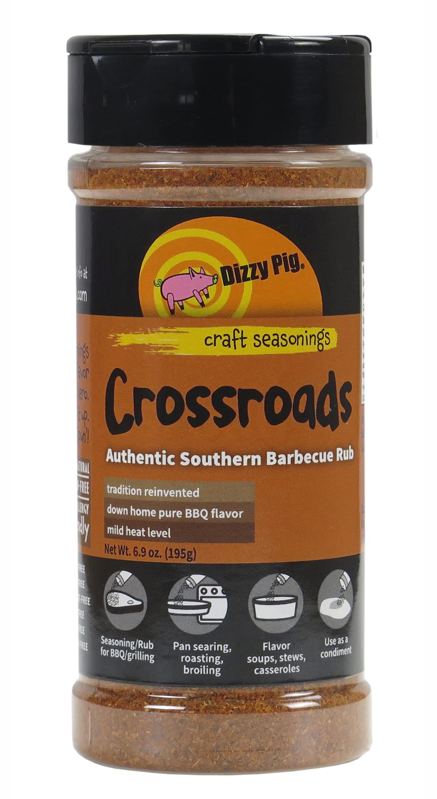 Dizzy Pig Crossroads Authentic Southern Barbecue Seasoning Rub (8oz Shaker) - Seasons 30+lbs of Food - Hand Made in the USA - MS