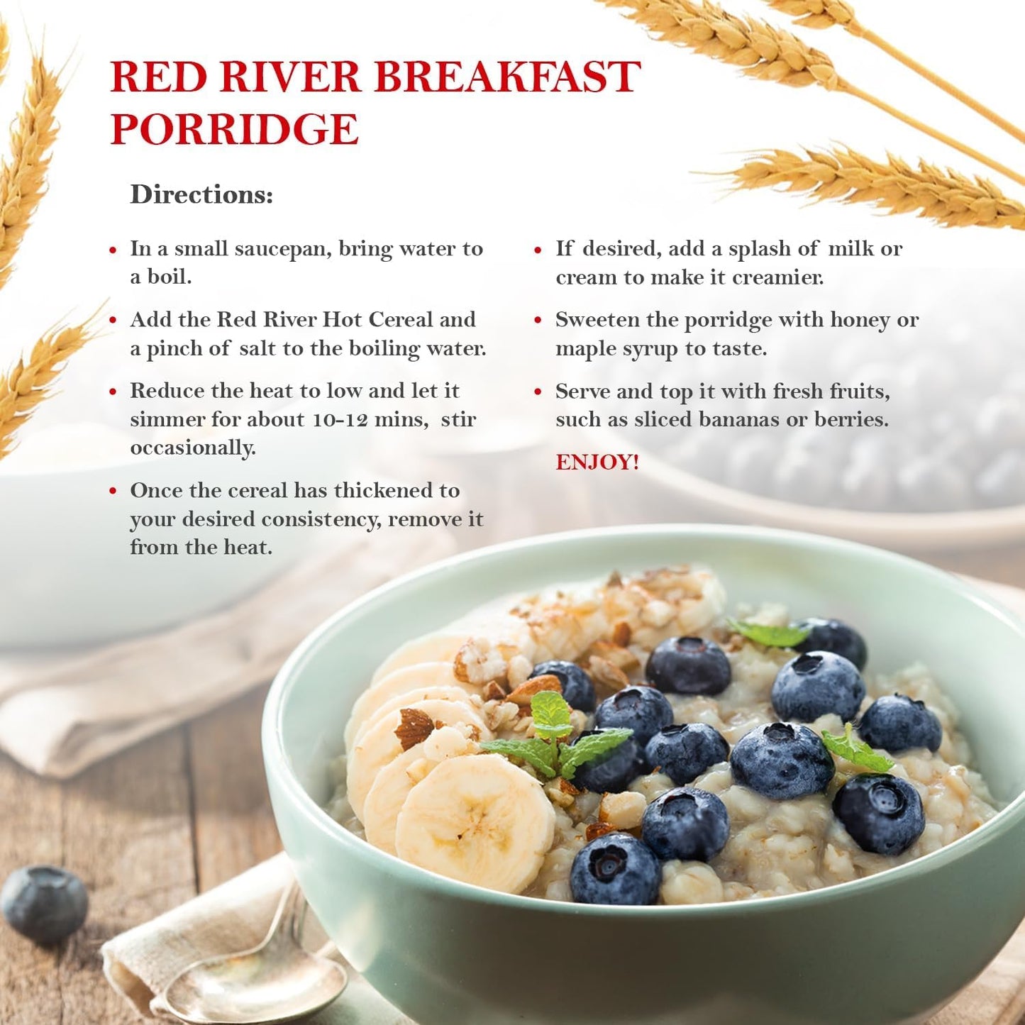 Red River Cereal - Cracked Wheat Hot Cereal (908g /5-Pack) Made in Canada at Arva Flour Mills - All Natural, No-Additives