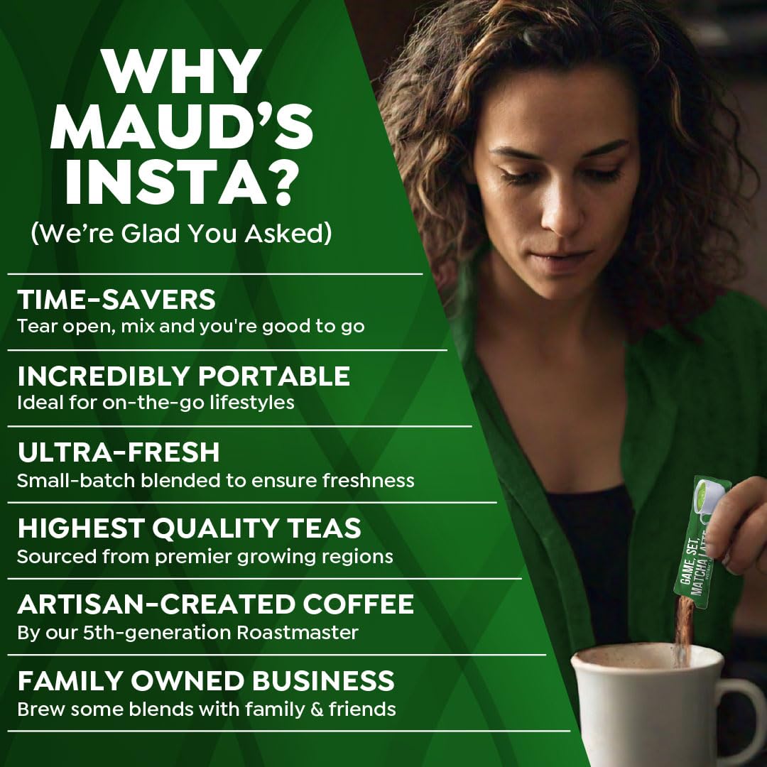 MAUDS Instant Matcha Latte Packets - 16 Count, Premium Matcha Powder, Travel Packs