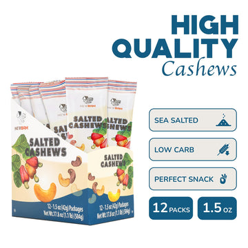 Newbam Lightly Salted Cashews Snack - 12 Nuts Individual Packs (1.5Oz Each) - Keto, Vegan, Gluten-Free, High Protein, Ready-To-E