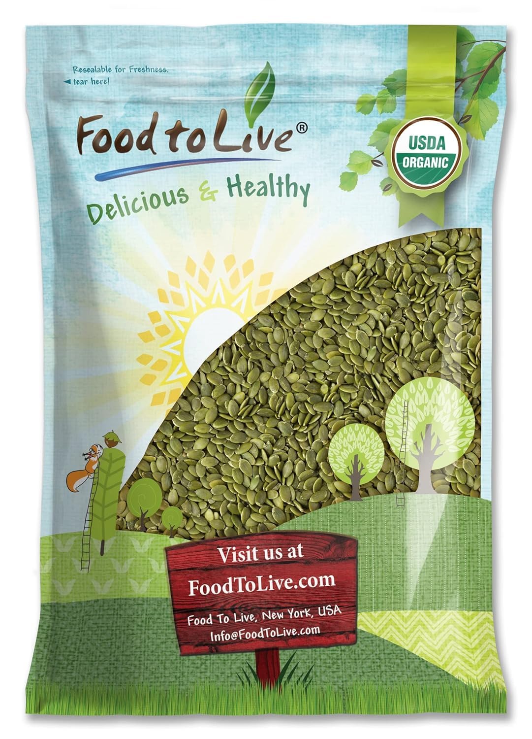 Food To Live Organic Raw Pepitas, 8 Pounds — Non-Gmo, Pumpkin Seed Kernels, Unsalted, No Oil, No Shell, Vegan, Kosher, Bulk. Keto Snack.