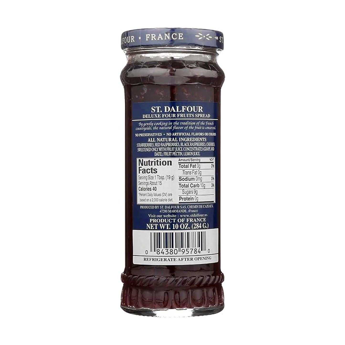 St Dalfour Four Fruits French Fruit Spread (10Oz) - Artisanal Recipe - 100% From Fruit - No Synthetic Nitrates Or Nitrites - Naturally Sweetened