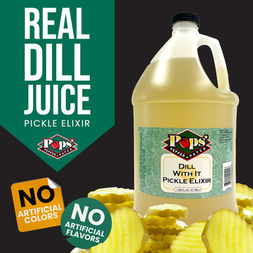 Pops Pepper Patch Pickle Elixir – Dill Pickle Brine For Leg Cramps - Made From Real Dill Juice - No Artificial Colors Or Flavors - Aids In Hydration - 1 Gallon