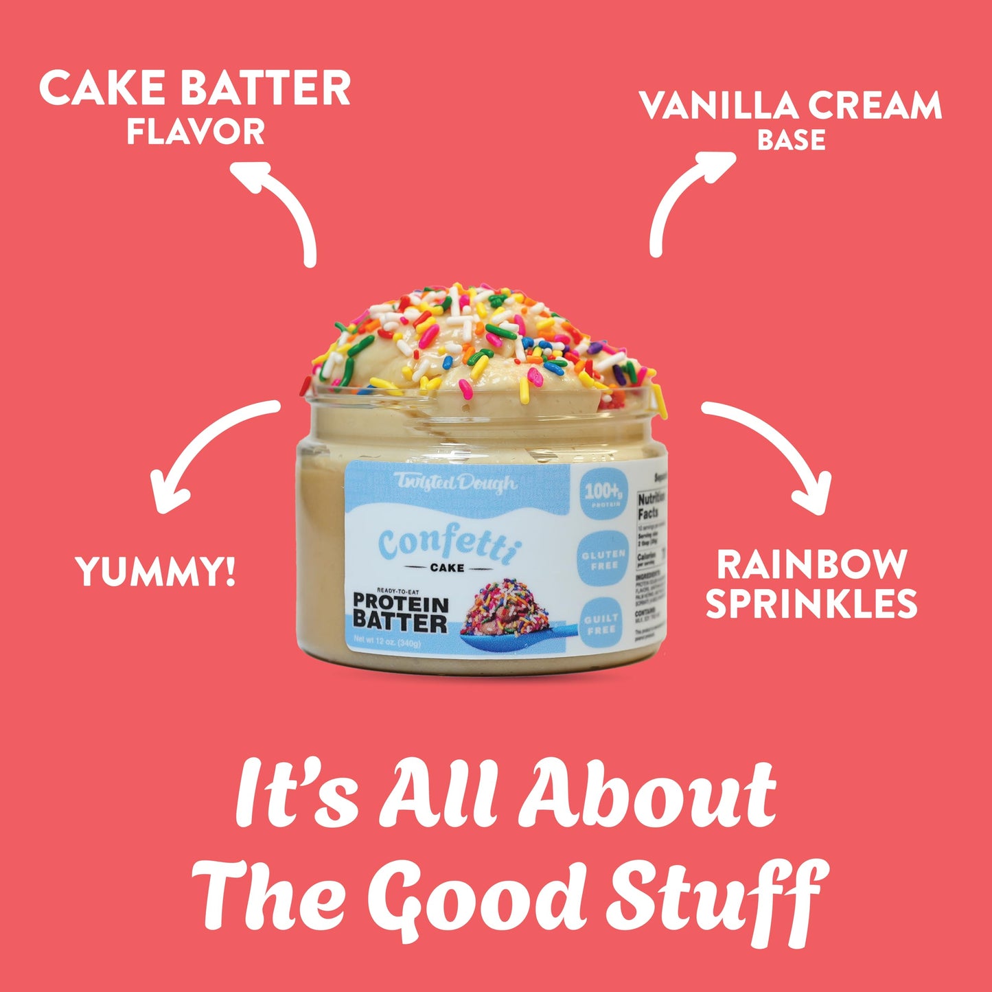 Twisted Dough - 2 Pack Confetti Batter Protein Cookie Dough | Healthy Ready To Eat Dessert | 100 Grams Of Whey Protein In Each J