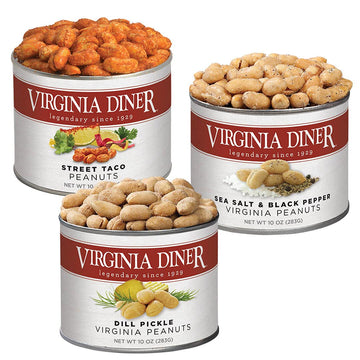 Virginia Diner Simply Savory Peanuts Gift Set Peanut Sampler With Street Taco, Sea Salt & Black Pepper, And Dill Pickle 10 Ounce