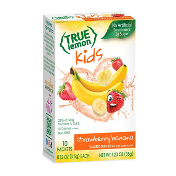 TRUE LEMON Strawberry Banana Kids Drink Mix (10 Packets) - No Preservatives or Artificial Flavors - Low Sugar Hydration Powder f