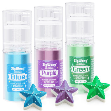 Edible Glitter Spray Set - 3 Color 100% Edible Glitter for Cakes, Cupcakes, Cake Pops, Drinks, Chocolate, Strawberries, Cookies,