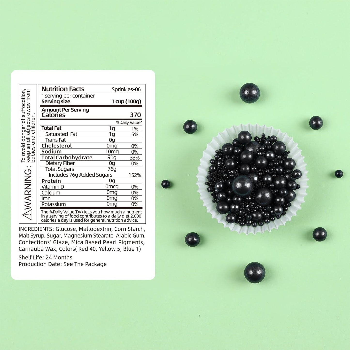 Cobakey Black Pearl Sugar Sprinkles for Cake Decorations, 3.52 oz - Ideal for Cupcakes, Weddings, Parties, and Holidays