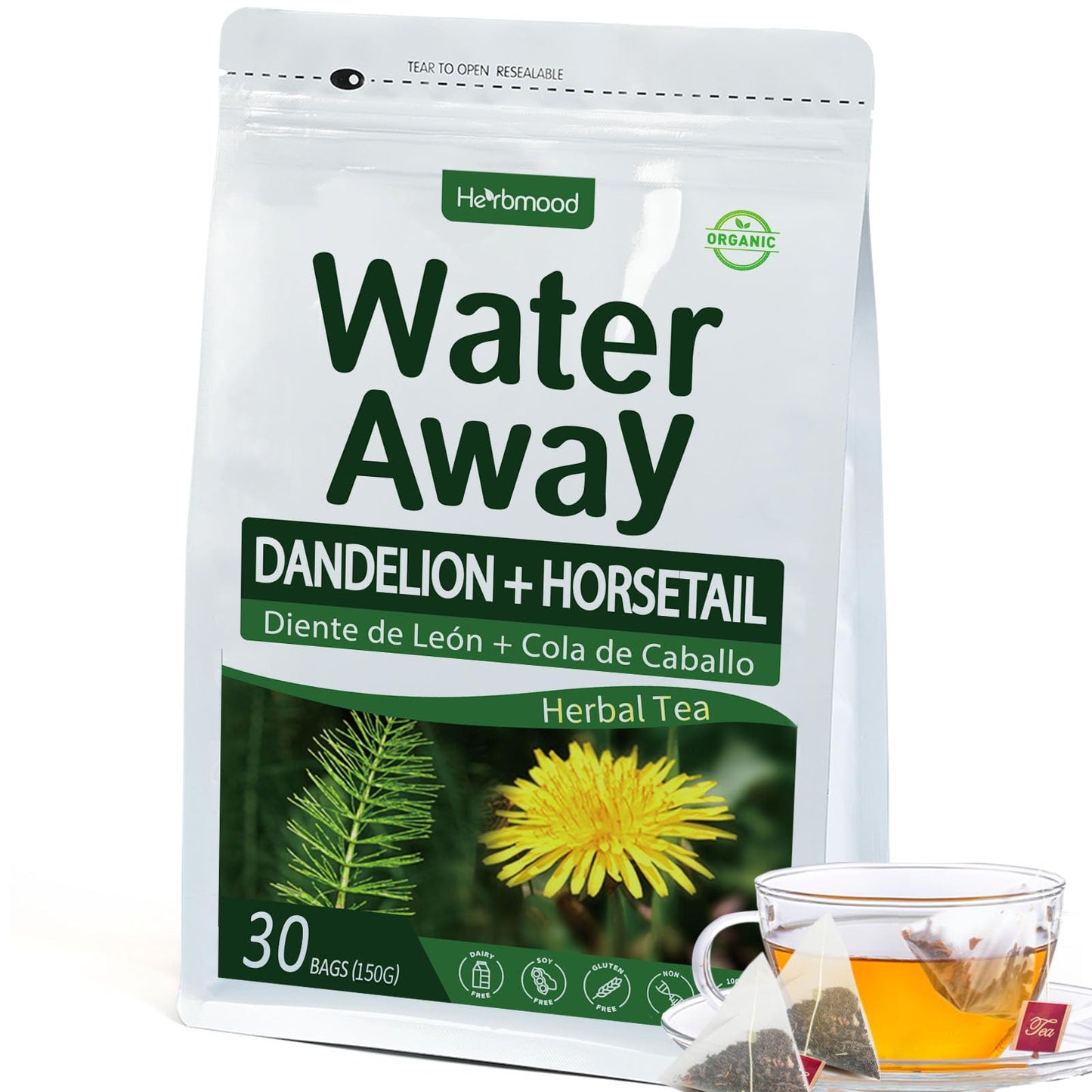Herbmood Water Away Tea Bags Herbal Tea Blend With Dandelion Horsetail Astragalus Root Lotus Leaf Job S Tears Kudzu Root And Tangerine Peel. 30 Bags