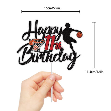 LINGBOOM Basketball Cake Topper - 11th Birthday Decoration, Sport Theme, Black, Model C-8th, Perfect for Boys Kids Parties