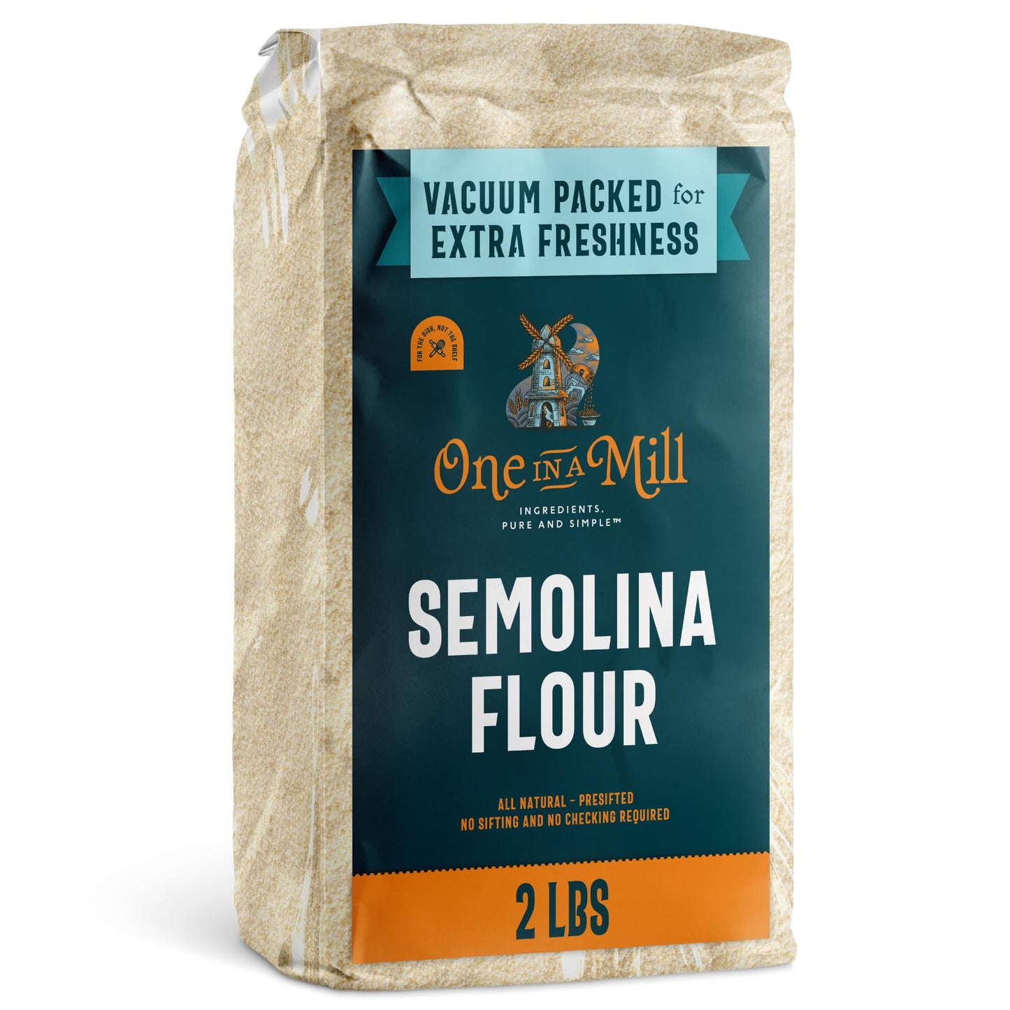 One In A Mill Semolina Flour 2 Lb (Pack Of 1) | High Protein Duflavor Blend Wheat Flour For Pizza Dough Pasta Bread And Couscous | Vacuumed Packed For Freshness