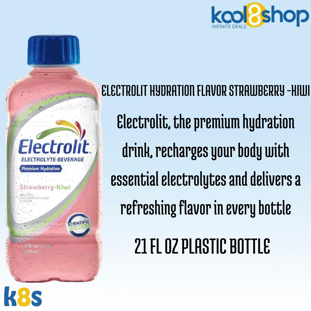 Electrolit Strawberry Kiwi Hydration Drink With Electrolytes 21 Fl Oz Plastic Bottles 9 Pack + 1 Microfiber Cooling Towel By Koo