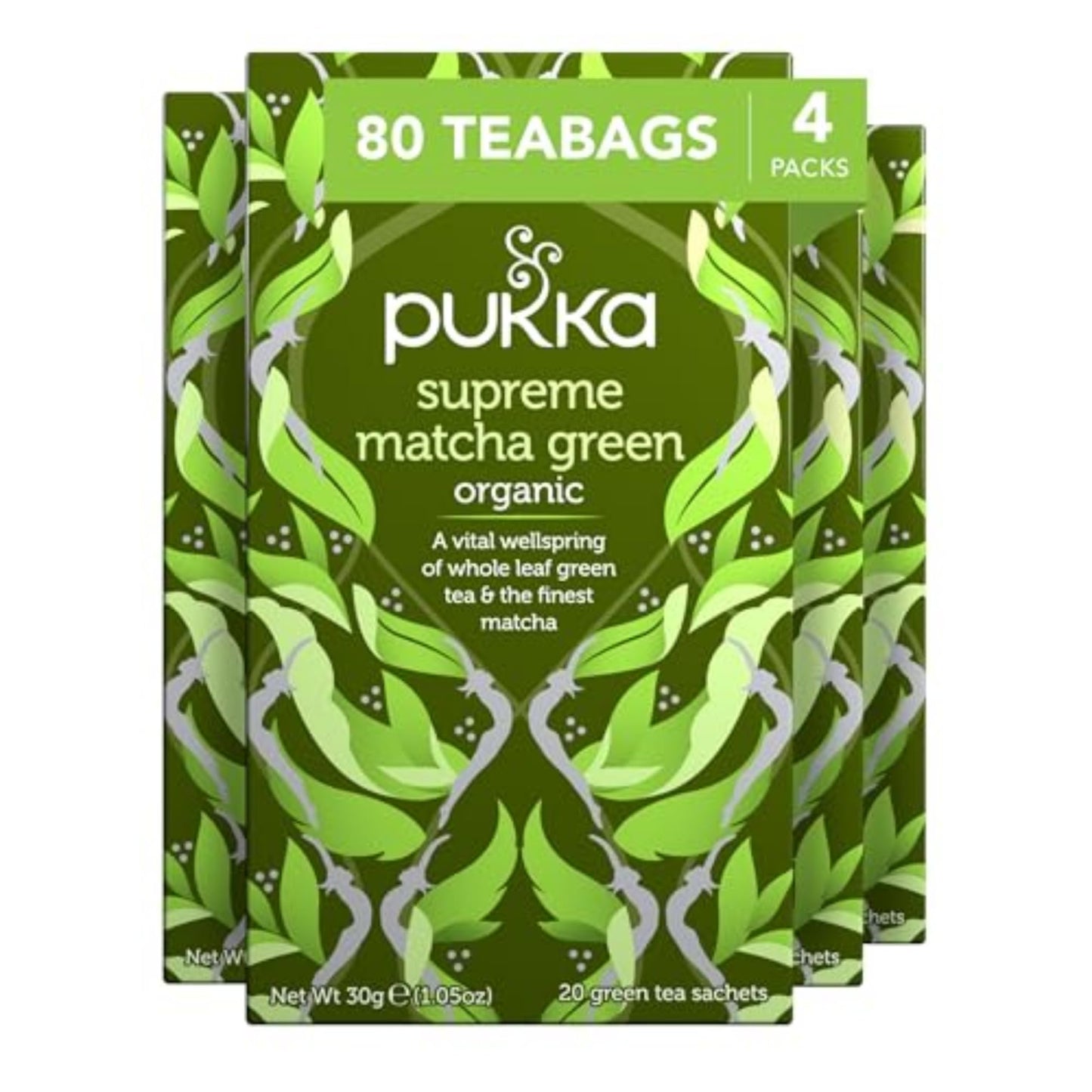 Pukka Supreme Matcha Green Organic Herbal Tea, Energizing Infusion Organic Tea Selection, With Matcha Powder, Ideal For Daily Vitality, Caffeine Free, 80 Total Bags (20Ct - Pack Of 4)