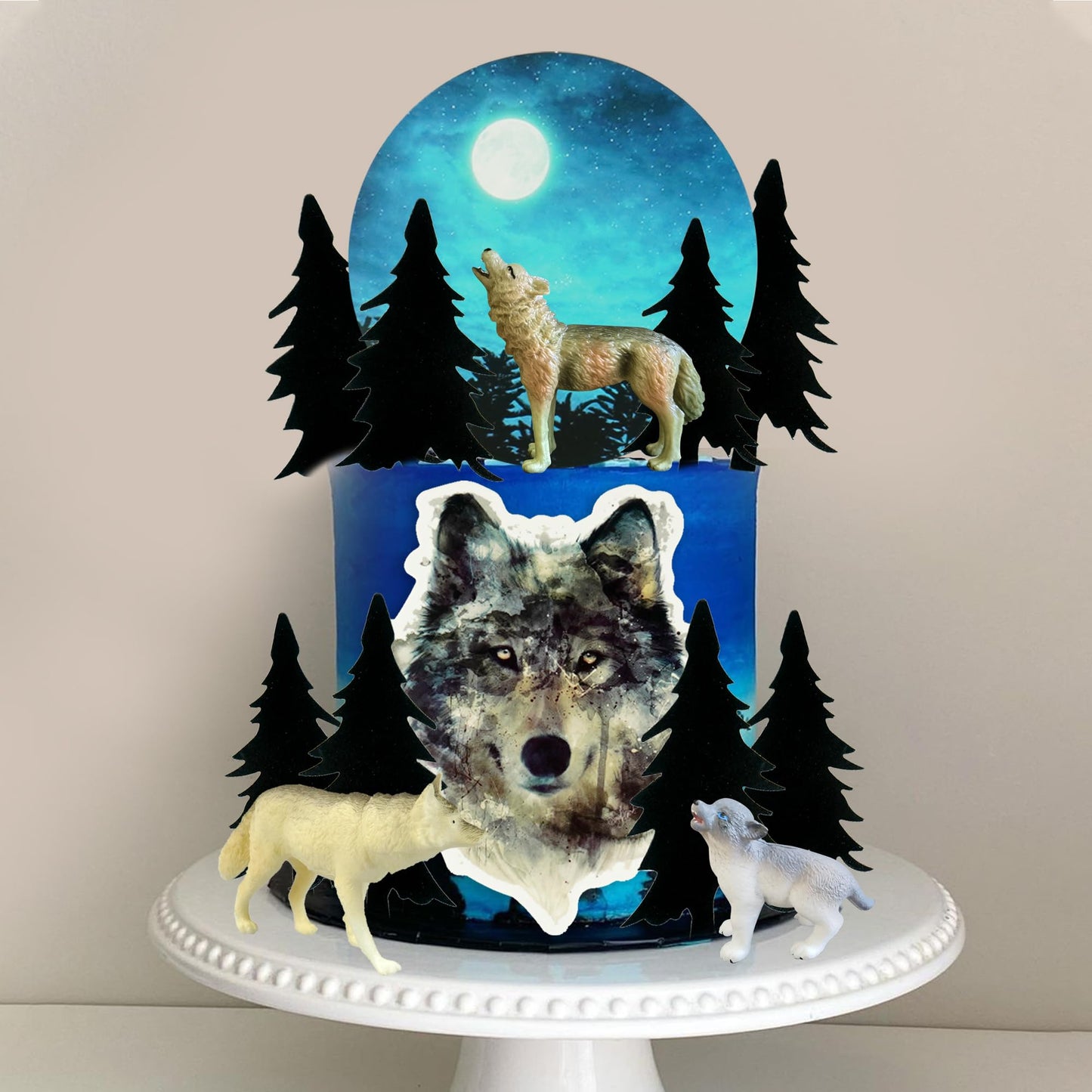13 Pcs Wolf Cake Topper Full Moon Cake Decor With Animal Figurine For Baby Shower Wolf Themed Wedding Birthday Party Supplies (G