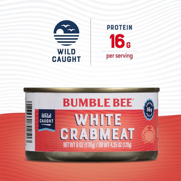Bumble Bee White Flake Crab Meat in Water, 6 oz Can - 16g Protein & 1g Carb Per Serving - Wild Caught, Flaky, Drain Before Use