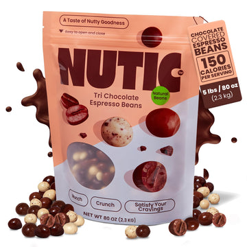 Nutic Chocolate Covered Espresso Beans - 5LB Assortment of White, Milk & Dark Chocolate - Bulk Coffee Candy for Indulgence