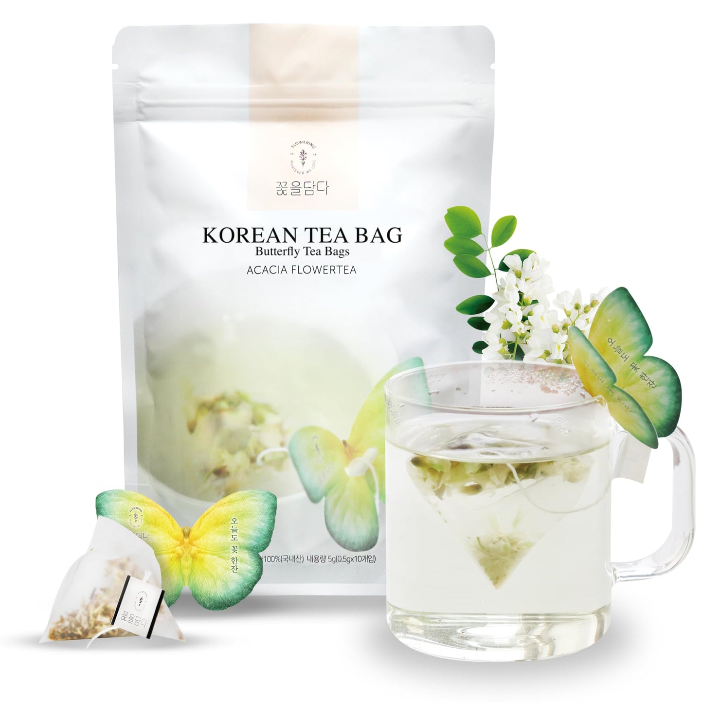Kkokdam Butterfly Tea Bags - Acacia - Korean Gift Set, Decaf Tea Bags, Fancy Tea Bags, Unique Tea Bags, Iced Tea Bags For Fancy