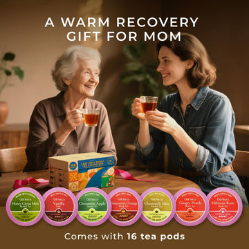 Gya Tea Co Get Well Soon Collection Tea Gift Set (16 Ct) - 7 Flavors Assorted Tea Pod Variety Pack With Hibiscus Rose, Cinnamon