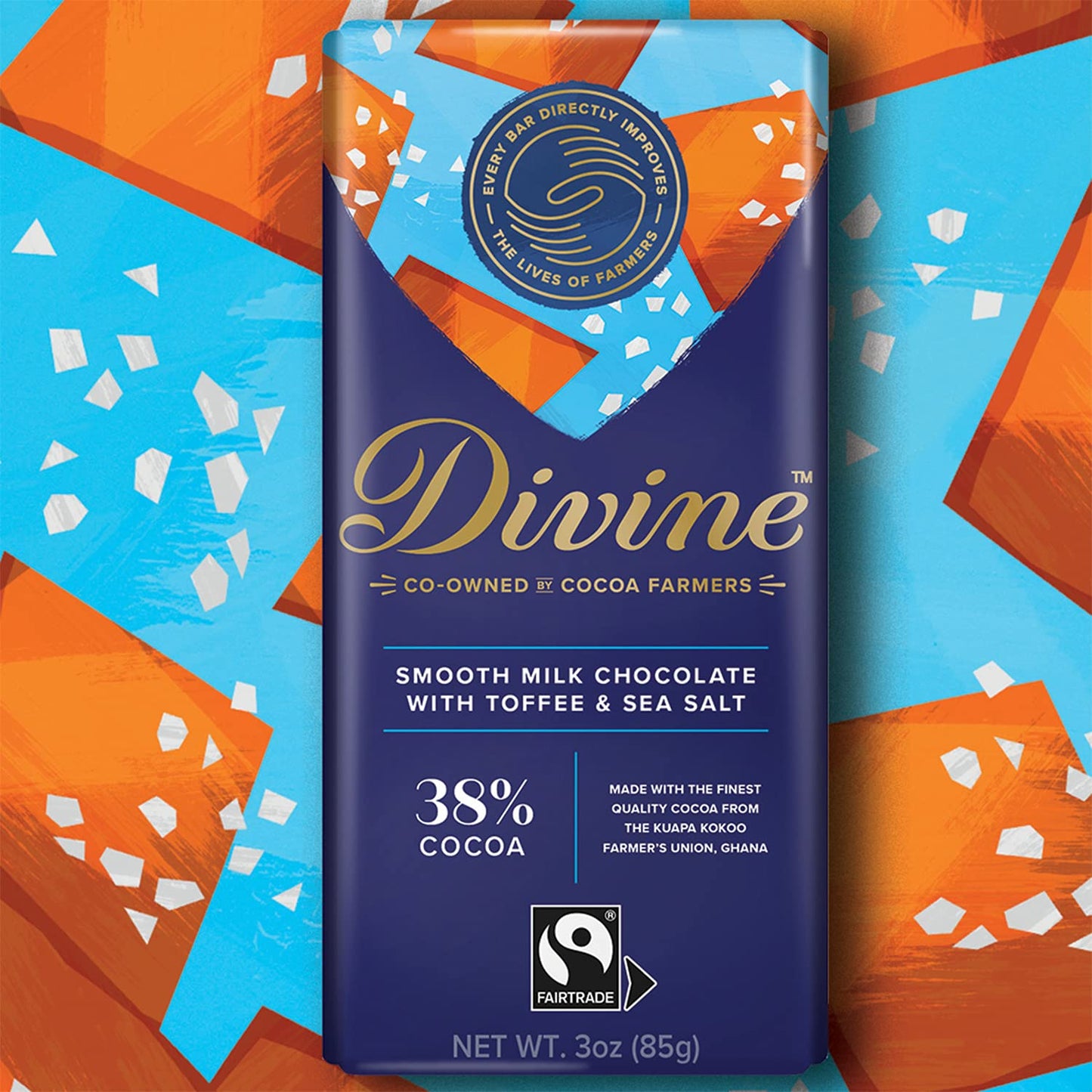 Divine Chocolate Bars - Milk Chocolate with Toffee & Sea Salt - Made with Fairtrade Cocoa, Natural Ingredients, No Artificial Fl
