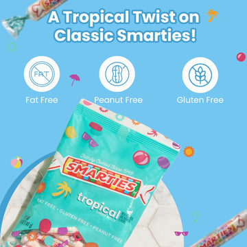 Smarties Tropical Candy Rolls - Gluten Free & Vegan Tropical Flavor Treats - Hard Candy Individually Wrapped - Peanut Free Plant