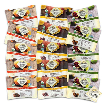 Sunny Fruit Organic Dried Fruit Assortment - Dates, Figs & Apricots, 15 Packs of 1.76 Oz, Vegan, Non-GMO, No Sugar Added