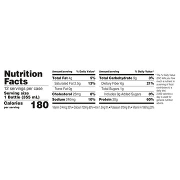Oikos Protein Shake Chocolate 30g High Protein Drinks Shelf Stable Ready to Drink 5g Prebiotic Fiber 12 fl oz Bottle 12 Count