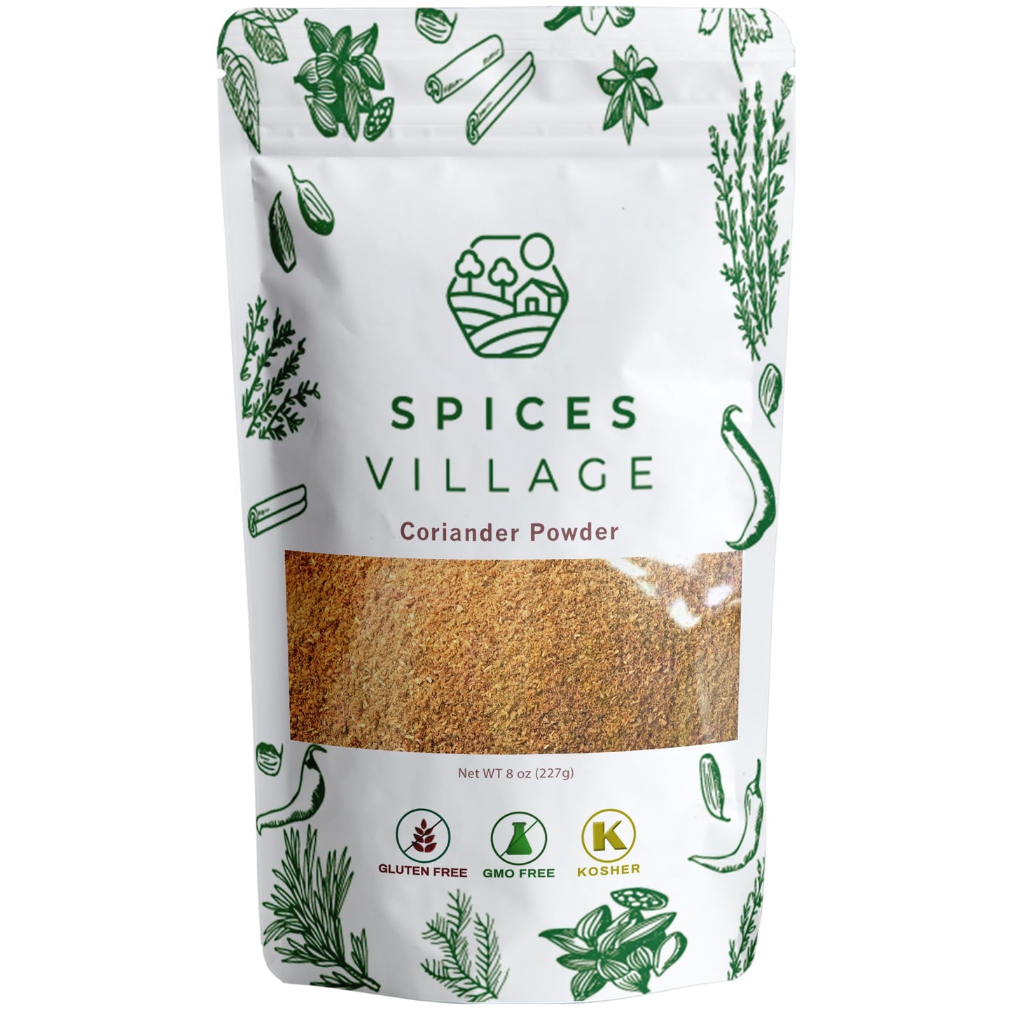 SPICES VILLAGE Coriander Powder, Ground Coriander Spice, 8 oz, Kosher Certified, All Natural Roasted Indian Spice for Seasoning
