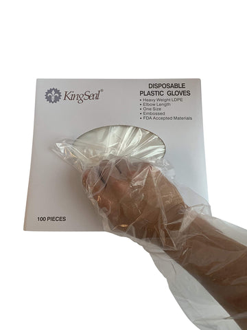 Kingseal 2000 Count Poly Elbow Length Disposable Gloves, 21 Inches From Fingertip To Cuff, Embossed Finish For Better Grip, Osfm - 20 Packs X 100