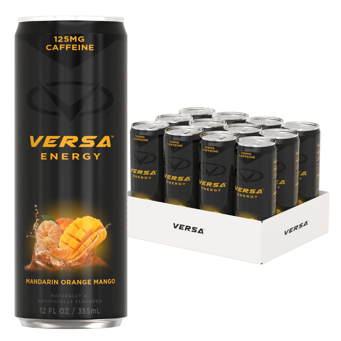 PEScience VERSA Energy Drink, Sugar Free, 125mg Caffeine, Mandarin Orange Mango, Case of 12