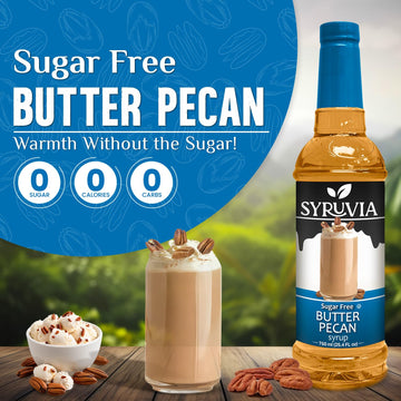 Syruvia Sugar-Free Butter Pecan Coffee Syrup - 25.4 fl oz Premium Coffee Flavoring Syrup - 0 Calorie- Kosher Coffee Syrups, Glut