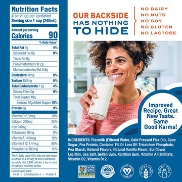 Good Karma Vanilla Flaxmilk +Protein, 32 Ounce (Pack of 6), 5g Plant Protein + 1200mg Omega-3 Per Serving, Plant-Based Non-Dairy