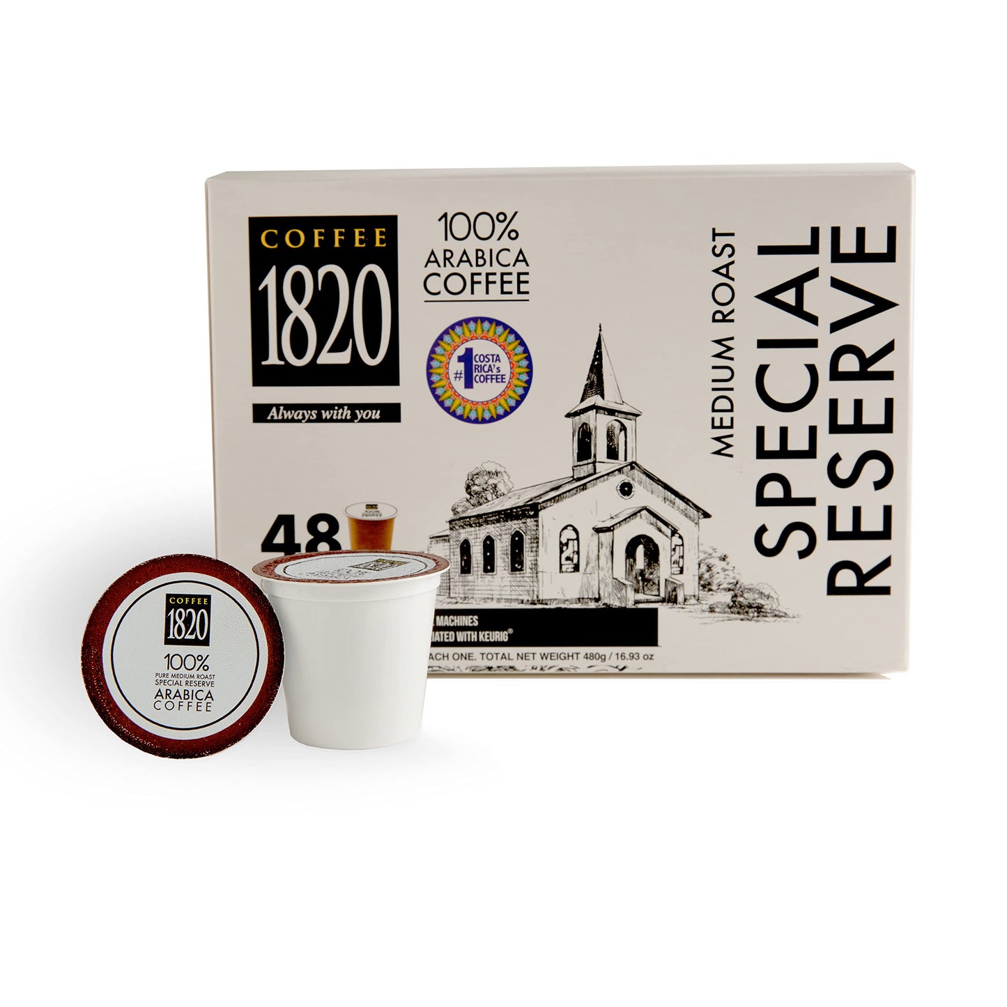 Caf 1820 Special Reserve Ground Coffee Cups, Premium Costa Rican Blend, 100% Arabica, Medium/Dark Roast, Compatible With Keuri