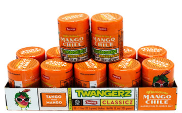 Twang Twangerz Flavored Salt Snack Topping - Lime, Lemon Lime, Chili Lime, Mango Chili Dill Pickle (Mango Chili, 12 Pack)