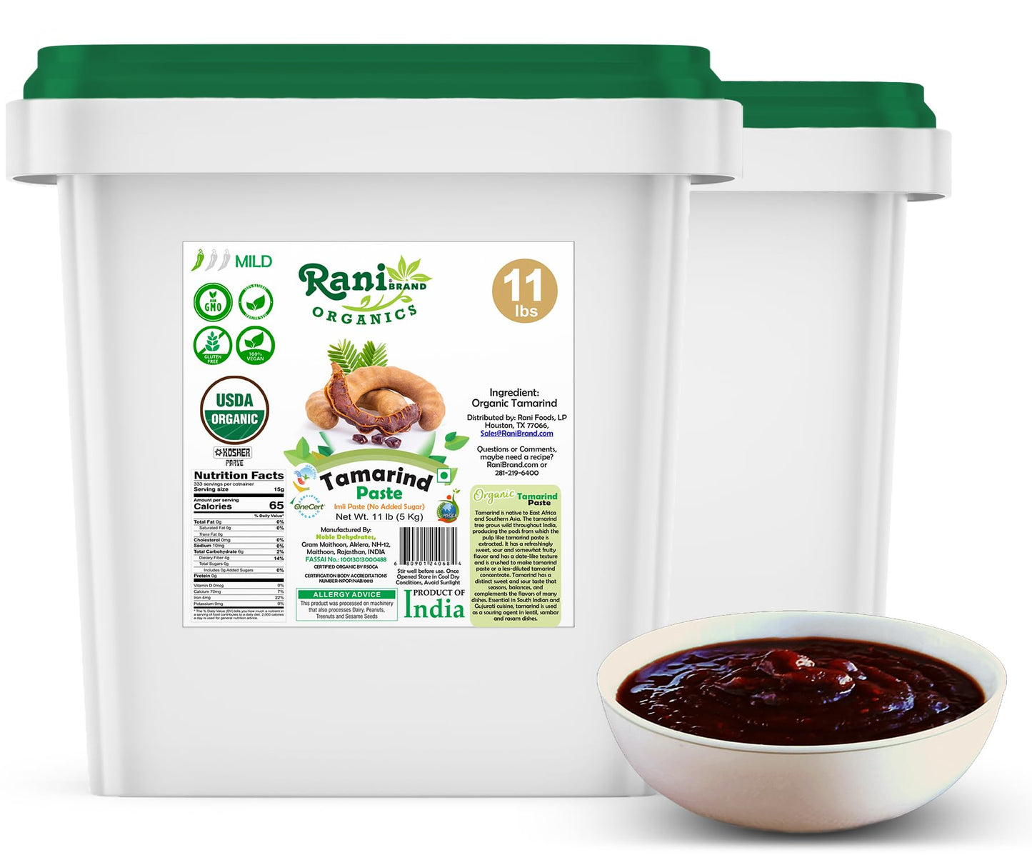 Rani Organic Tamarind Paste (Imli Paste)176oz (11lbs) 5kg Bulk, No Sugar Added ~ All Natural | Vegan | Gluten Free | No Colors |