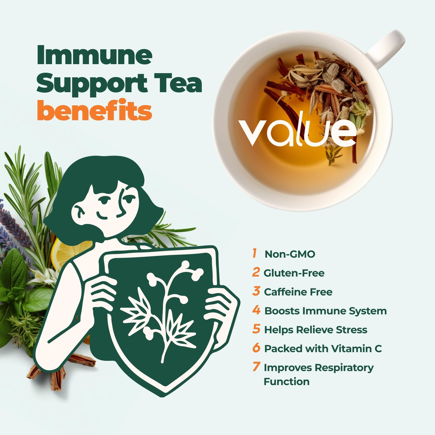Aprika Life Immune Support Tea - 60 Bags, Rich in Vitamins & Antioxidants, with Lemon Balm, Peppermint, Rose Hips, Chamomile, Lavender, Lemongrass