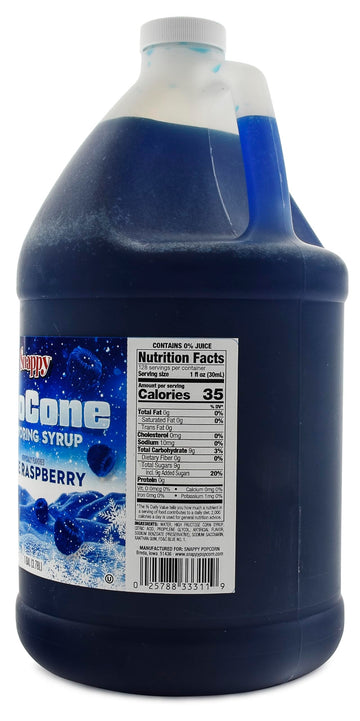 Snappy Blue Raspberry Sno Cone Syrup, 4-1 Gallon (128 Ounces) Size, 4 Pack, Ready To Use For Snow Cone Machines, Flavored Syrup