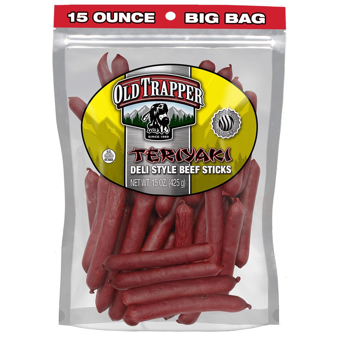 Old Trapper Deli-Style Beef Sticks, Teriyaki Flavor, 15-Ounce Package, Great For On-The-Go Snacking, Six Grams Of Protein And Le