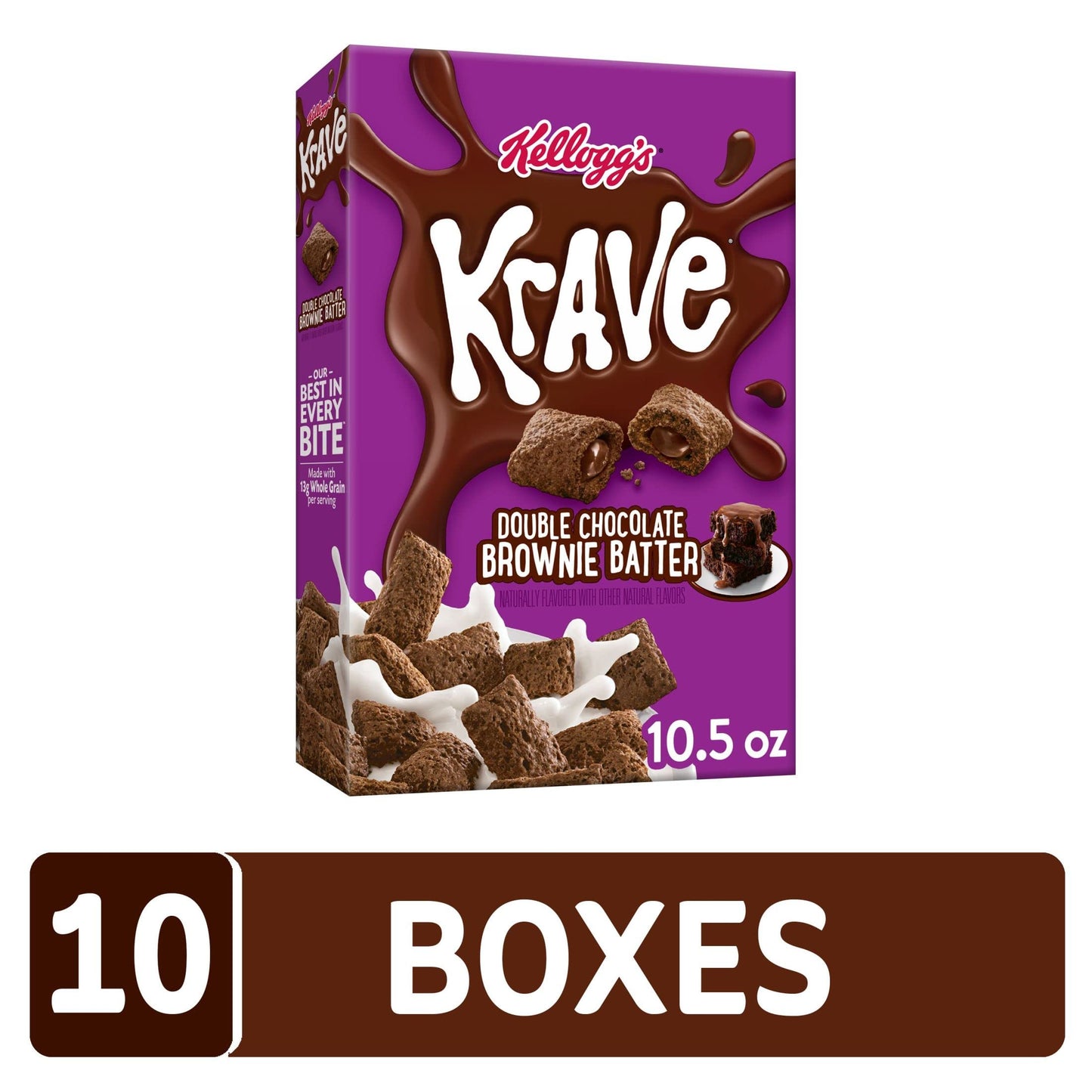 Kellogg'S Krave Cold Breakfast Cereal, Kids Snacks, Double Chocolate, Brownie Batter, 6.5Lb (10 Boxes)