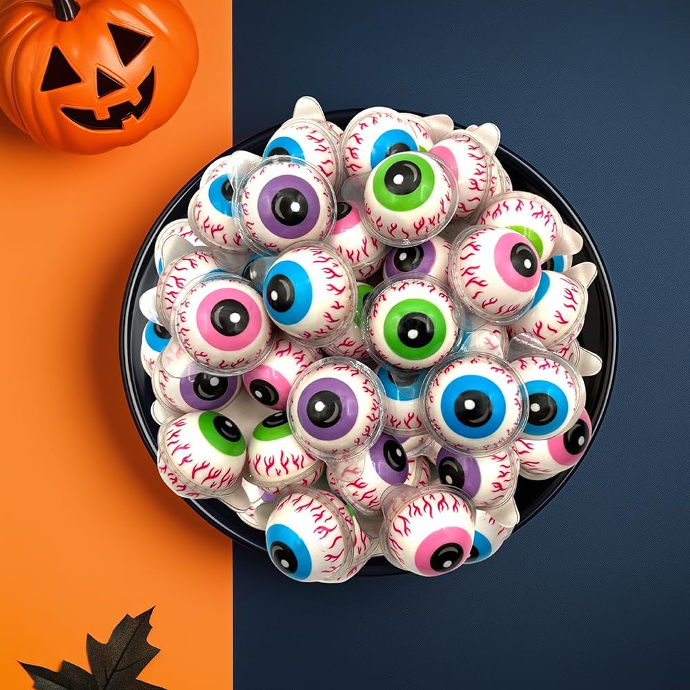 FUNTASTY Eyeballs Gummy Candy - Strawberry Jelly Filled Gummies - 19 Oz Jar - Individually Wrapped Halloween Candy