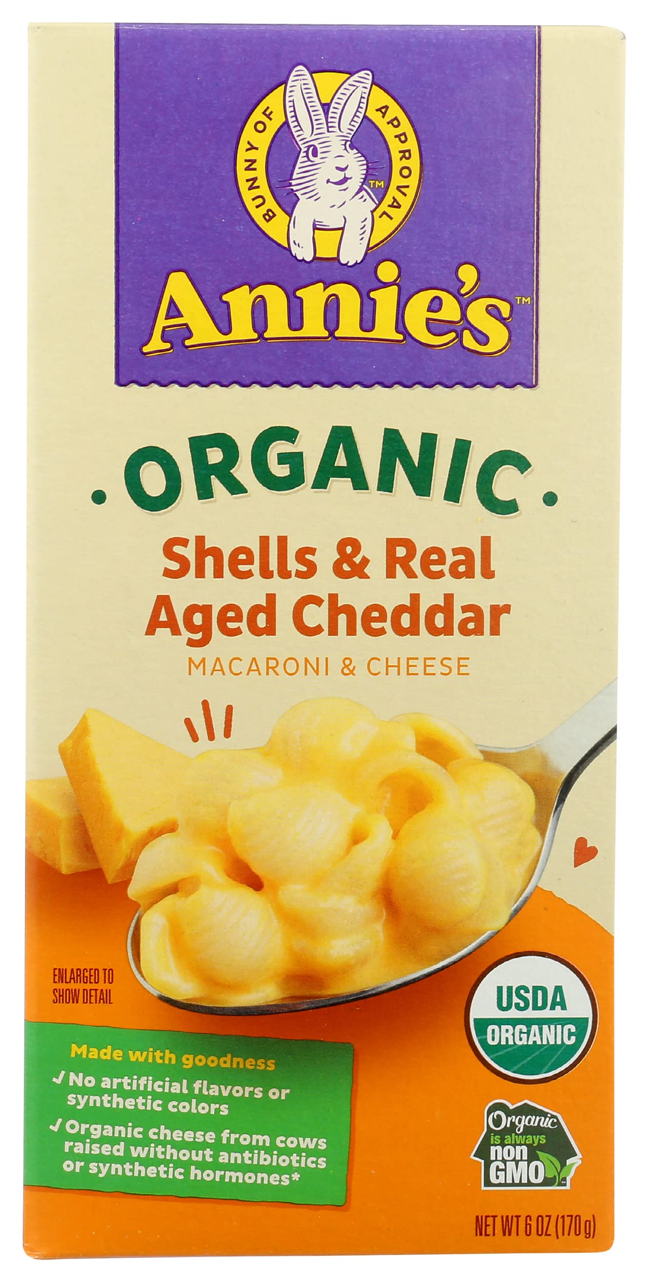 Anne'S Homegrown Organic Shells & Real Aged Cheddar Macaroni & Cheese 6 Oz Pack Of 12