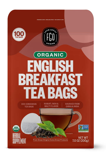 Fgo Organic English Breakfast Black Tea, Eco-Conscious Tea Bags, 100 Count, Packaging May Vary (Pack Of 1)