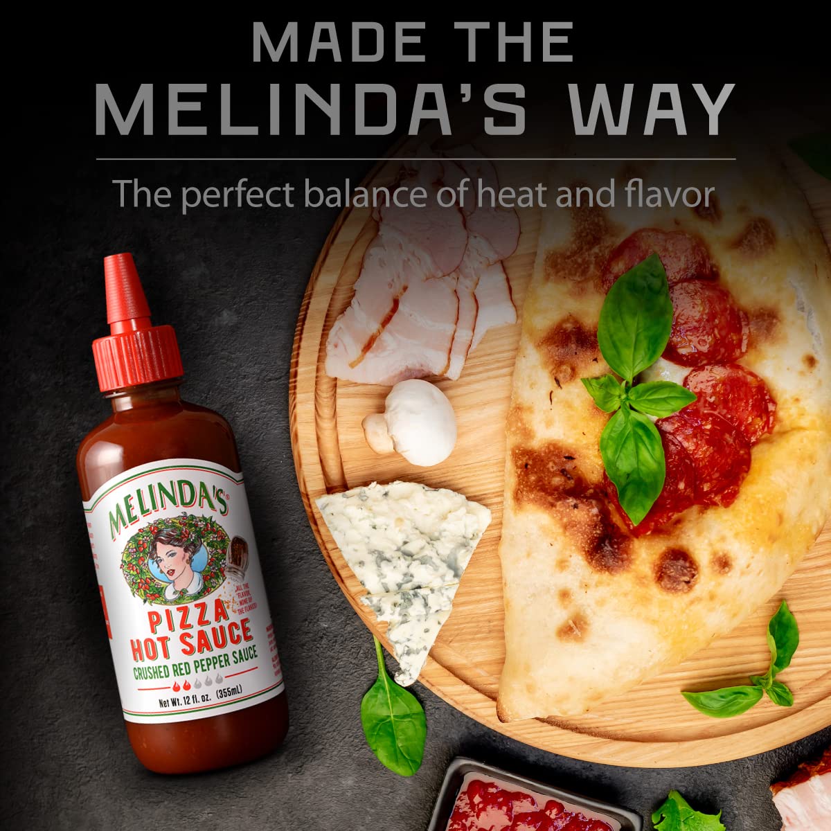 Melindas Pizza Hot Sauce - Crushed Red Pepper Sauce Made with Fresh Ingredients, Cayenne Peppers, Garlic, Tomatoes - Gourmet Spi