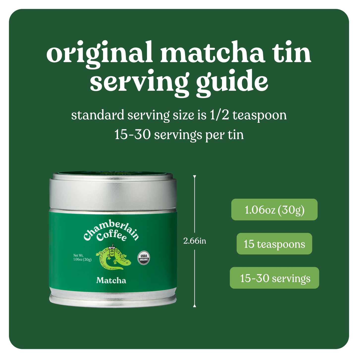 Chamberlain Coffee Matcha Green Tea Powder - Organic, Vegan, Gluten-Free - 1.06 oz - Japanese Original Grade Matcha