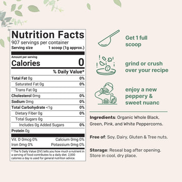 Micro Ingredients Organic Whole Rainbow Peppercorns, 2Lbs | Premium Whole Peppercorns For Grinder Refill | Great For Seasonings, Meats & Vegetables | Additive Free, Non-Gmo, Bulk Supply