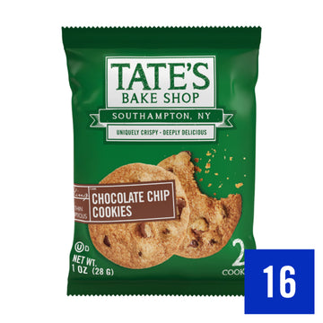 Tates Bake Shop Chocolate Chip Cookies, 16 - 2 Cookie Snack Packs (2 Boxes)
