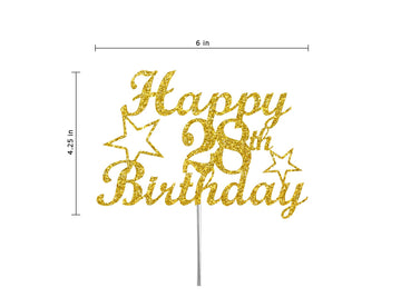 RokAPary 28th Birthday Cake Topper, Gold Glitter, Premium Acrylic, Sturdy Double-Sided, Model RCT217