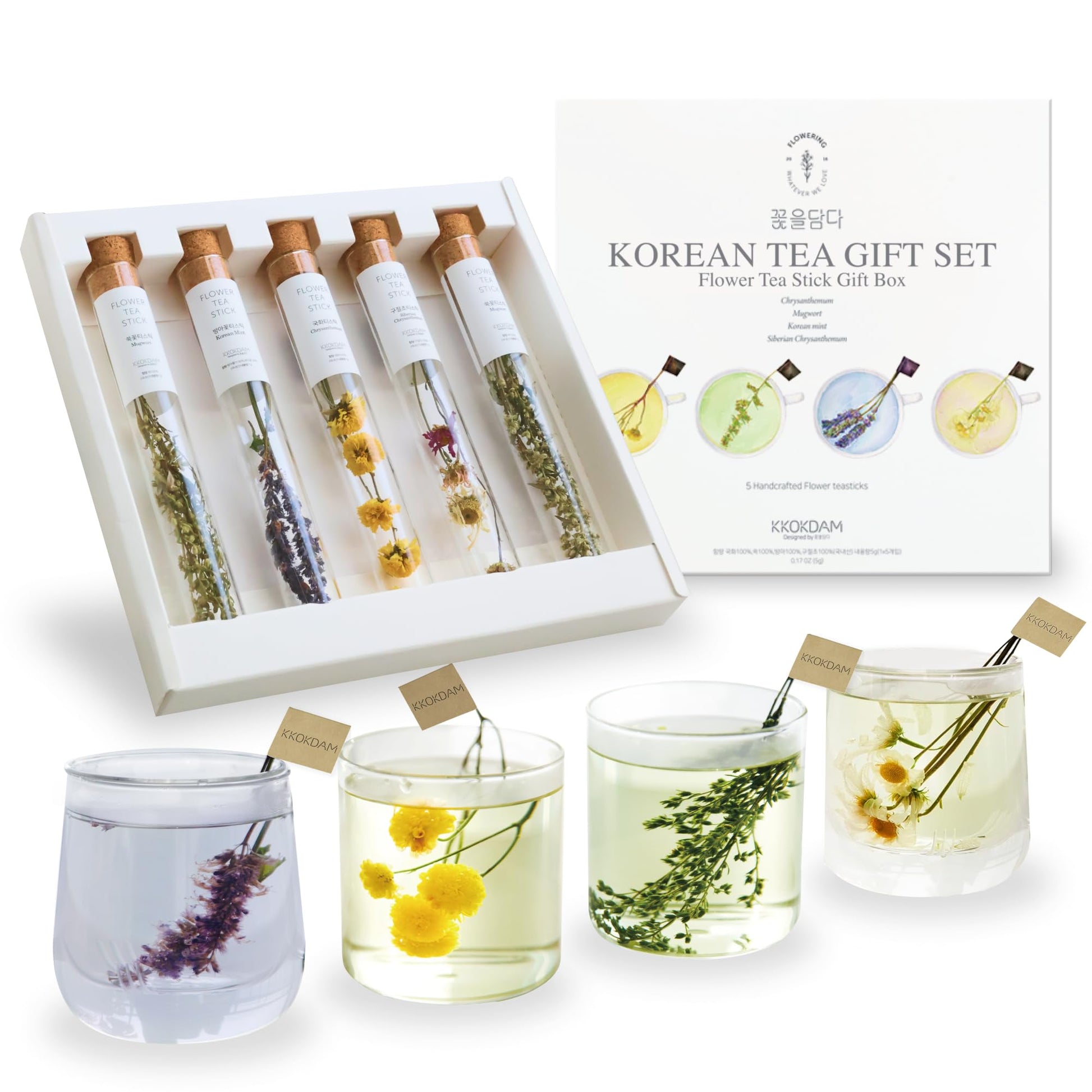 KKOKDAM Tea Gift Set - Flower Tea Stick Variety Pack - Loose Leaf Tea, Blooming Tea Flowers, Korean Tea Set, Unique Tea Gifts, F