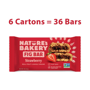 Nature'S Bakery Whole Wheat Fig Bars, Strawberry, Real Fruit, Vegan, Non-Gmo, Snack Bar, 6 Boxes With 6 Twin Packs (36 Twin Pack