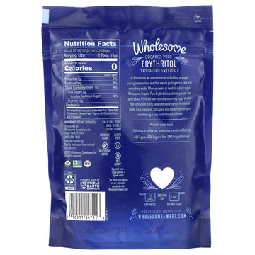Wholesome Sweeteners Organic Erythritol Sweetener, Keto Friendly, Zero Calorie, 12 Ounce, Non-GMO, Gluten Free, Vegan
